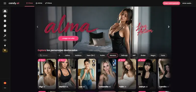 Página de inicio de Candy AI