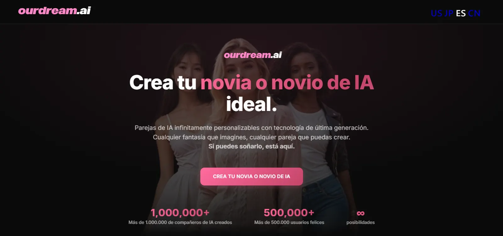 Página pública de OurDream AI en español: « Crea tu novia o novio de IA ideal »