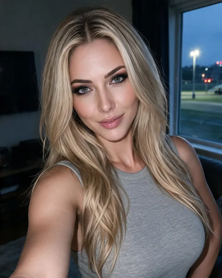 Compañera IA morena con camisa blanca haciéndose un selfi, de Candy AI