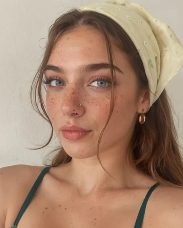 Compañera IA con pecas y pañuelo en el pelo, de Dondi AI